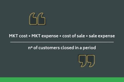 Marketing costs plus marketing expense plus cost of sales plus sales expense divided by customers closed in a period equals customer acquisition cost