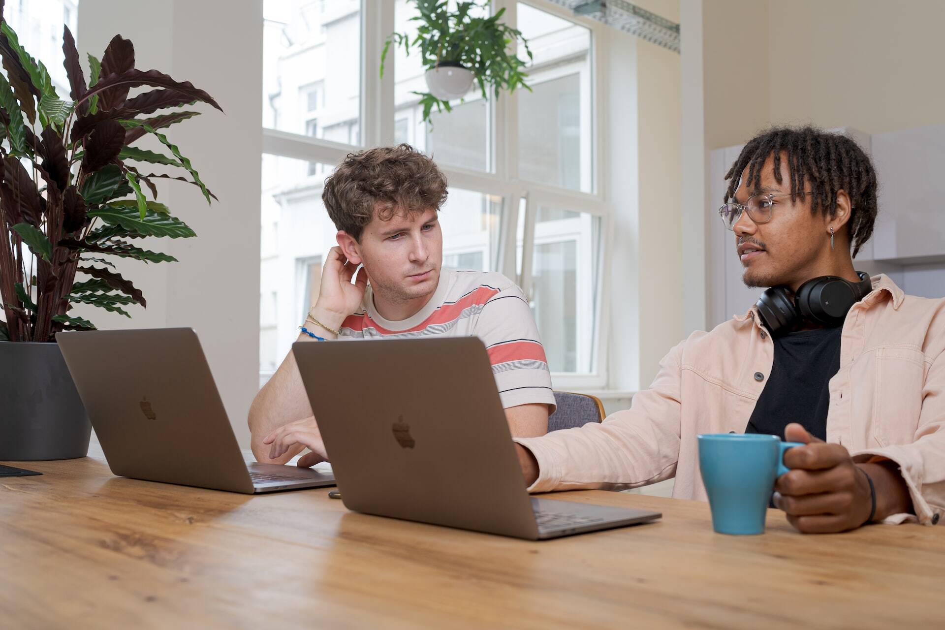 Two men discussing something at work