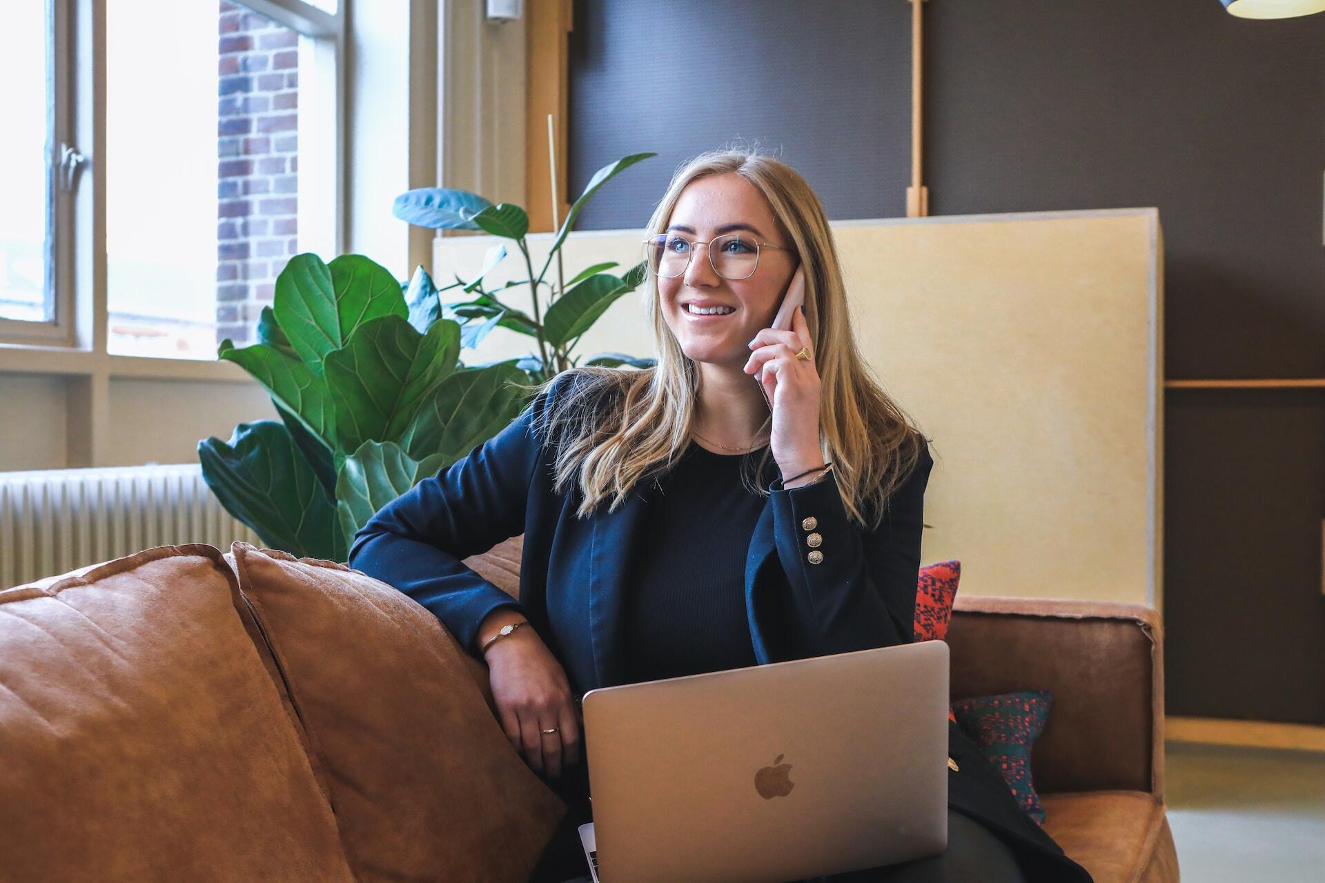 Woman in a phone meeting