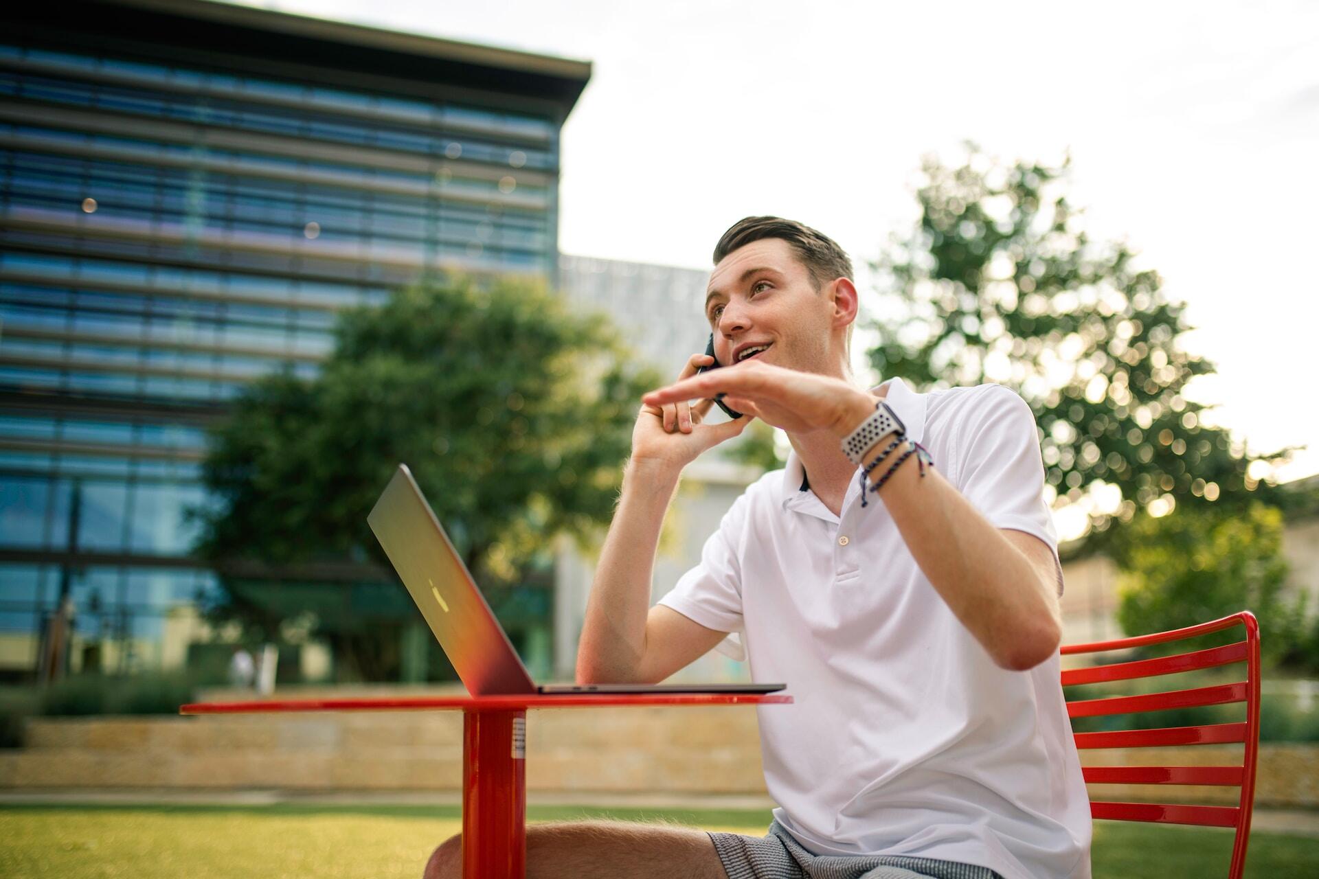 Man doing a phone meeting outdoor