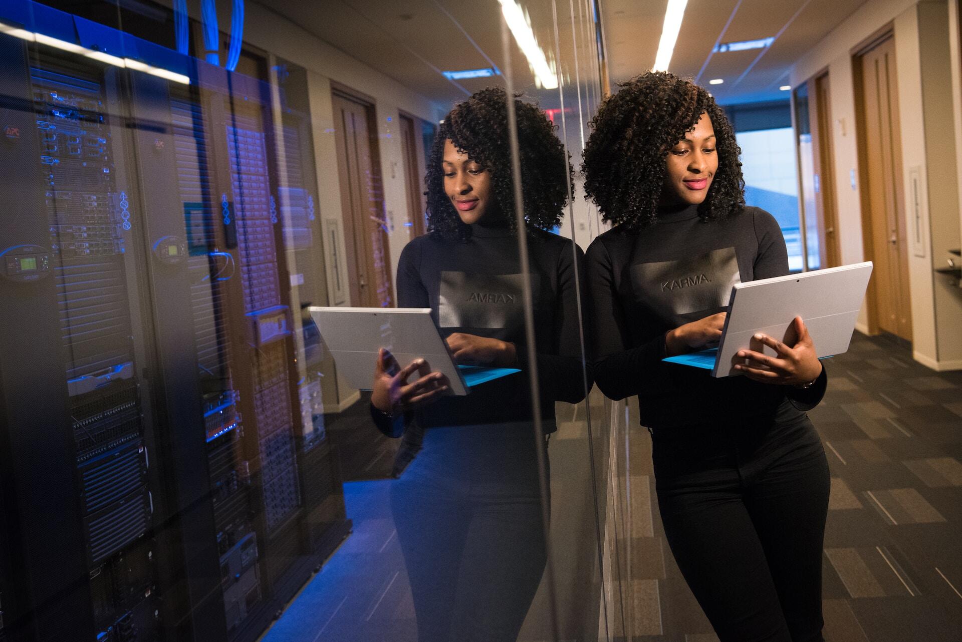 Woman in a datacenter