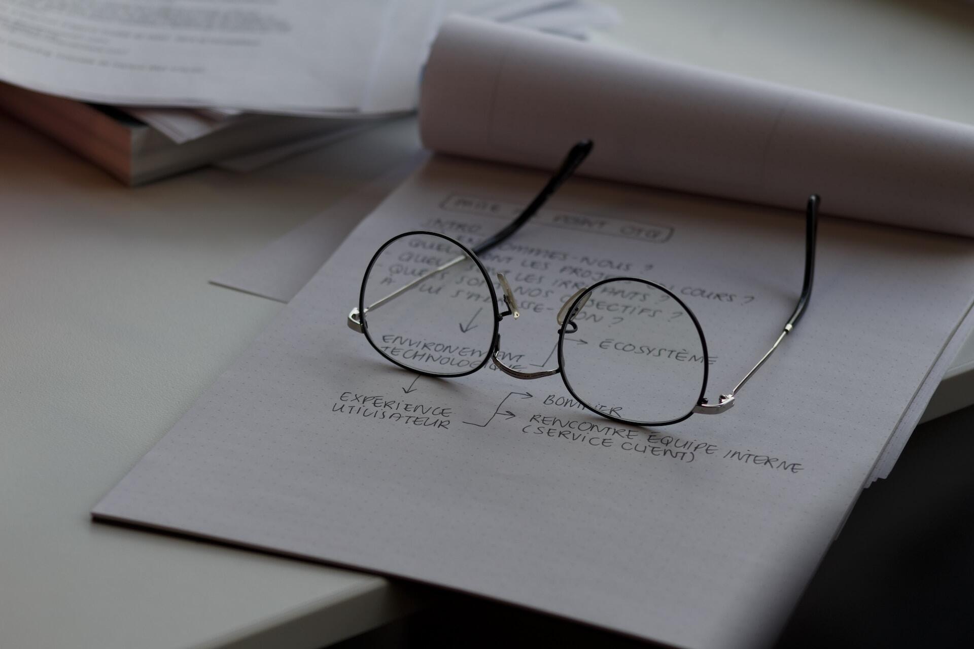 Glasses on top of paper